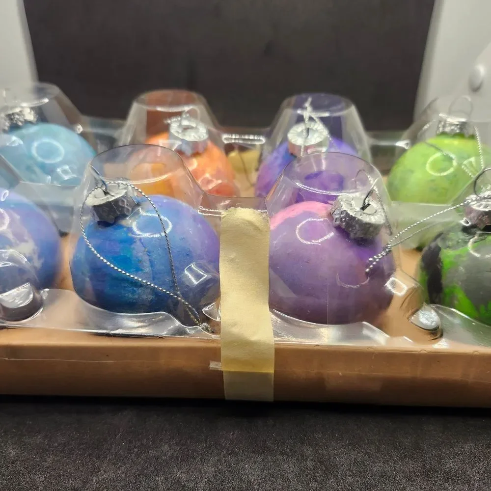 Hand Crafted Colorful Glass Ornaments Set Of 8 One Of A Kind Original Fluid Art